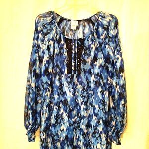 Jaclyn Smith blue and white sheer tunic women's 2X     #123